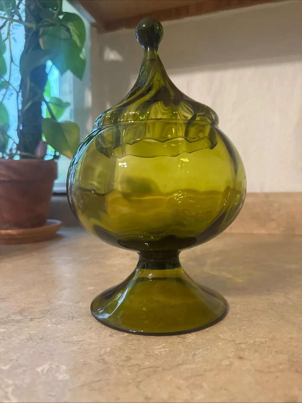 vintage Mid-Century Modern Empoli Italian art glass Circus Tent Candy Dish MCM